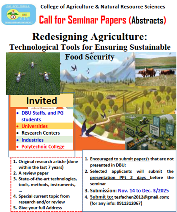 Call for Paper Image - College of Agriculture & Natural Resource Sciences Call for Seminar Papers (Abstracts) on "Redesigning Agriculture: Technological Tools for Ensuring Sustainable Food Security" 