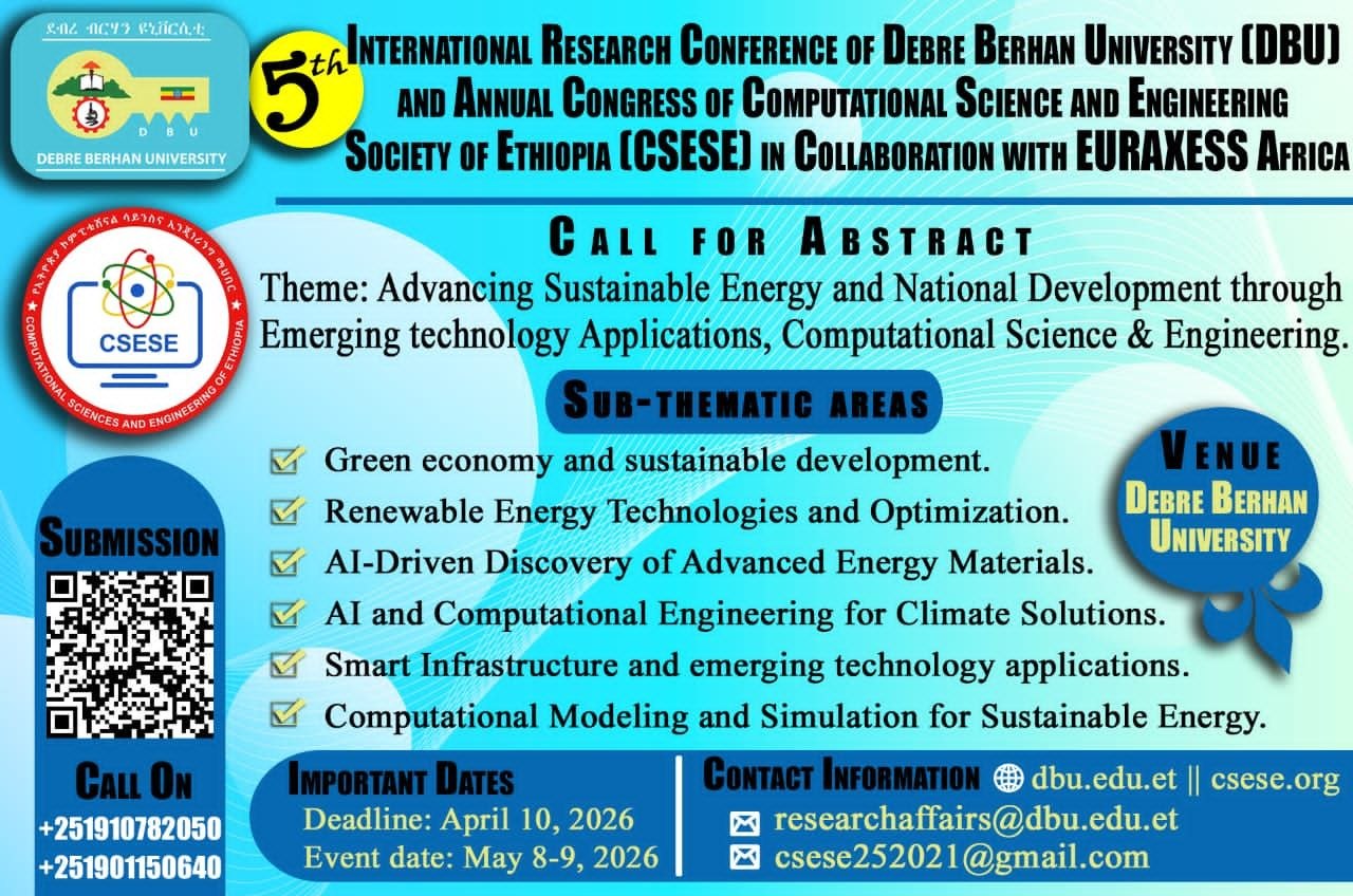 Call for Paper Image - 5th Annual Congress of Computational Science and Engineering Society of Ethiopia (CSESE) in collaboration with EURAXESS Africa